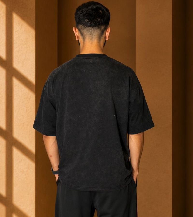DRFT Midnight Black Acid Wash Oversized Tee - Image 4