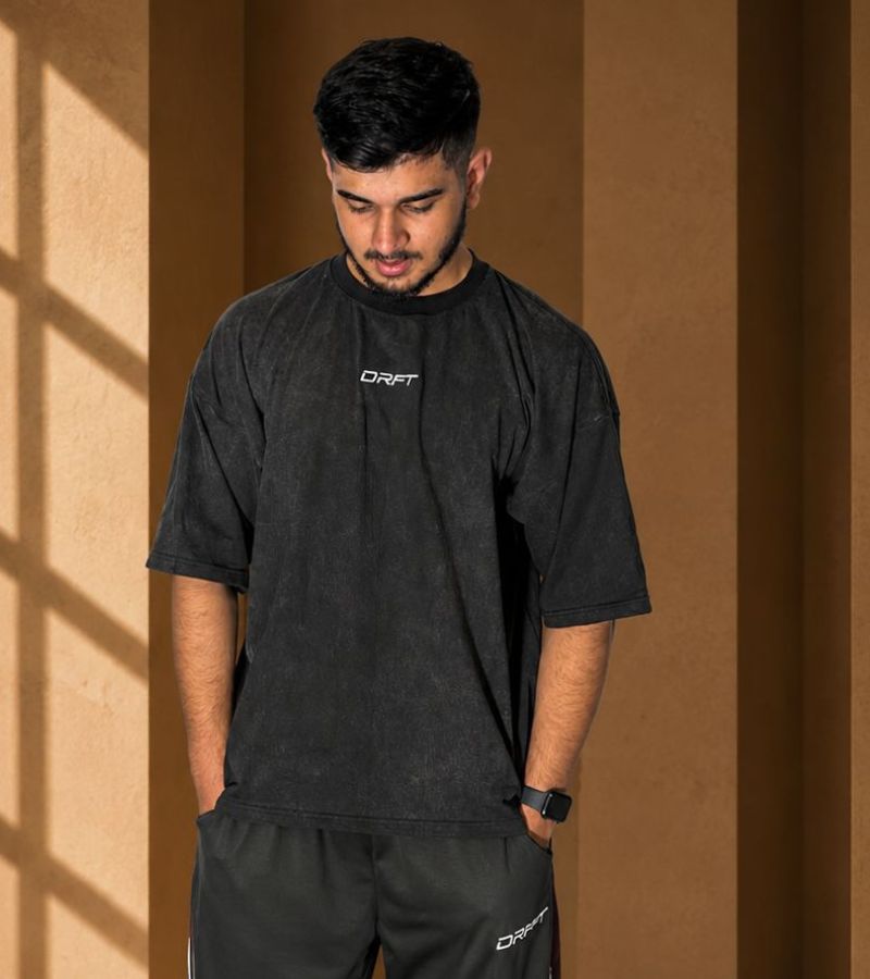 DRFT Midnight Black Acid Wash Oversized Tee