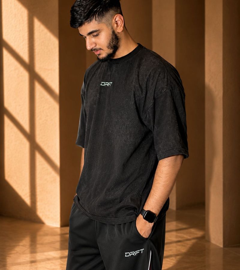 DRFT Midnight Black Acid Wash Oversized Tee - Image 3
