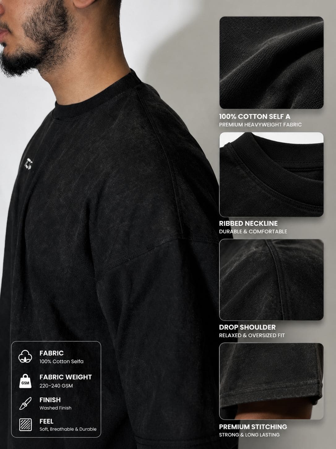DRFT Midnight Black Acid Wash Oversized Tee - Image 2
